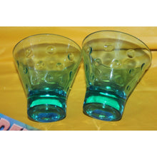 Load image into Gallery viewer, Hazel Atlas Pair Of Blue Green Aqua Dot Pattern Vintage Retro Whiskey Glasses
