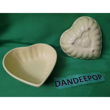 Load image into Gallery viewer, 2 Vintage Yellow Ceramic Heart Baking Dishes With Embossed Bird On Back Design
