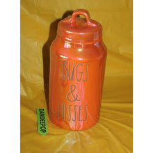 Load image into Gallery viewer, Rae Dunn Bugs &amp; Hisses Orange Luster Finish Ceramic Canister Halloween Decor
