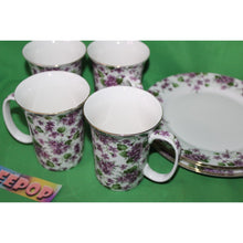 Load image into Gallery viewer, 8 Piece Violets Purple Floral Grace&#39;s Teaware 4 Mugs 4 Plates Tea Coffee Serving
