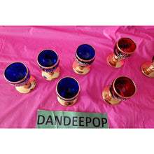 Load image into Gallery viewer, 8 Piece Blue Red Gold Enamel Floral Embellished Brandy Snifters Cordial Glasses
