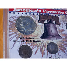 Load image into Gallery viewer, America&#39;s Favorite Coins Set 40% Silver Kennedy Half Dollar Mercury Dime Nickel
