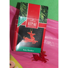 Load image into Gallery viewer, Vintage Hallmark Keepsake Miniature Ruby Reindeer Blown Glass Holiday Ornament
