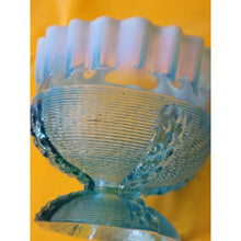 Load image into Gallery viewer, Vintage Northwood Button Panel Blue Opalescent Crimped Top Glass Candy Dish
