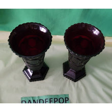 Load image into Gallery viewer, Ruby Red Glass Avon Cape Cod 2 Piece Scalloped Top Large Vases Valentine
