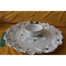 Load image into Gallery viewer, Vintage Magenta Rae Dunn White Poinsettia With Gold Bow And Accents Chip Dip
