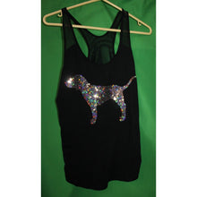 Load image into Gallery viewer, Victoria's Secret Pink Bling Black Gold Glitter Dog Image On Tank Top Size Small
