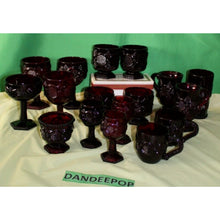 Load image into Gallery viewer, 17 Piece Ruby Red Avon Cape Cod Goblets glassware Cordial Tumbler Sugar And Mugs
