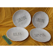 Load image into Gallery viewer, 4 Piece Rae Dunn Melamine Magenta Sunshine Relax Summer 10&quot; Dinner Plates
