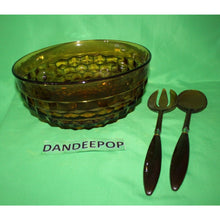Load image into Gallery viewer, Whitehall Colony Gold Amber Glass Diamond Pattern 3 Piece Salad Set K6217
