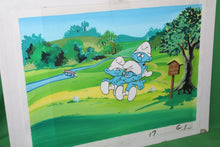 Load image into Gallery viewer, The Smurfs Original Production Registry Hand Painted Animation Cel Golf Scene
