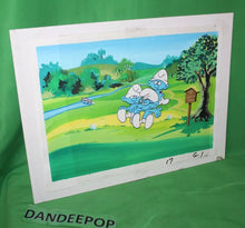 Load image into Gallery viewer, The Smurfs Original Production Registry Hand Painted Animation Cel Golf Scene
