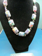Load image into Gallery viewer, Vintage Painted Silver Square Link Necklace Jewelry
