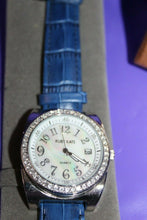 Load image into Gallery viewer, Ruby Kats Crystal Accent Blue Croco Leather Watch Jewelry In Box
