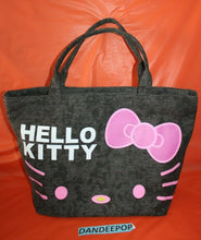 Load image into Gallery viewer, Hello Kitty Lined Zip Top Tote Bag Handbag  Black And Pink 17 x 13
