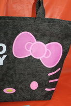 Load image into Gallery viewer, Hello Kitty Lined Zip Top Tote Bag Handbag  Black And Pink 17 x 13
