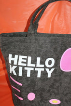 Load image into Gallery viewer, Hello Kitty Lined Zip Top Tote Bag Handbag  Black And Pink 17 x 13
