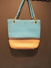 Load image into Gallery viewer, OKPTA Tan &amp; Blue Paper Straw Tote Bag Handbag
