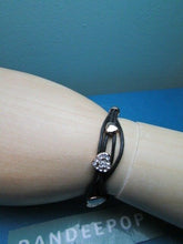 Load image into Gallery viewer, CZ 5 Hearts Rose Gold on Black Cord Rope Fashion Bracelet
