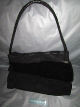 Load image into Gallery viewer, DESMO Designer Black Suede Leather Handbag Evening Bag With Fur Accent
