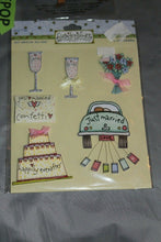 Load image into Gallery viewer, Lot Of 6 Wedding Theme Scrapbook Card Making Adhesive Stickers Bride Groom Cake
