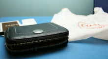 Load image into Gallery viewer, Coach Credit Card Case Zip Wallet SV Black With Dust Bag 6A18
