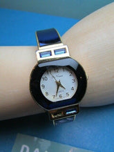 Load image into Gallery viewer, Da Vanci Cuff Hinged Bracelet Watch Quartz Japan Movement W/ Blue Gemstone
