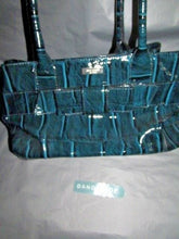 Load image into Gallery viewer, Kate Spade Blue Patent Leather Elena Knightsbridge Handbag Croc Finish W/ Bow

