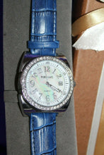 Load image into Gallery viewer, Ruby Kats Crystal Accent Blue Croco Leather Watch Jewelry In Box
