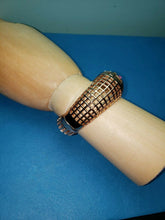 Load image into Gallery viewer, Gold Tone With Jewel Tone Crystals Open Grate Magnetic Chunky Bangle Bracelet
