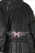 Load image into Gallery viewer, Women's Black Leather Motorcycle Jacket Moto With Butterfly Embroidery L
