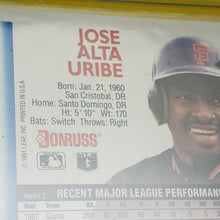 Load image into Gallery viewer, Jose Alta Uribe DonRuss 1991 Error Baseball Card 453 MLB Giants Shortstop
