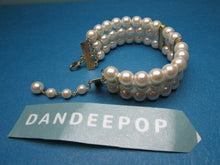Load image into Gallery viewer, Vintage 3 Layer Pearl Bead Cuff Bracelet With CZ &amp; Clasp Bracelet Jewelry
