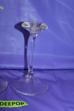 Load image into Gallery viewer, Pair Of Glass Elegant Skinny Stem Pedestal Graduated Taper Candle Holders
