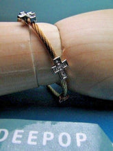 Load image into Gallery viewer, Silver &amp; Gold With CZ Crosses Magnetic Close Bracelet Jewelry
