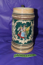 Load image into Gallery viewer, German Pewter Lidded Ceramic Decorative Beer Stein #202 8" tall

