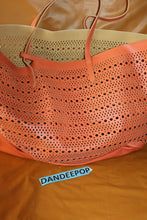 Load image into Gallery viewer, Saks Fifth Avenue Pierced Pattern Coral Orange Handbag With Wristlet Purse
