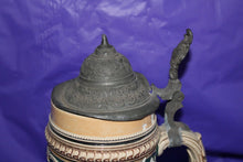 Load image into Gallery viewer, German Pewter Lidded Ceramic Decorative Beer Stein #202 8" tall
