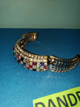 Load image into Gallery viewer, Gold Tone With Jewel Tone Crystals Open Grate Magnetic Chunky Bangle Bracelet
