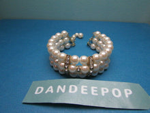 Load image into Gallery viewer, Vintage 3 Layer Pearl Bead Cuff Bracelet With CZ &amp; Clasp Bracelet Jewelry
