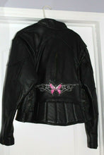 Load image into Gallery viewer, Women's Black Leather Motorcycle Jacket Moto With Butterfly Embroidery L
