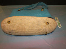 Load image into Gallery viewer, OKPTA Tan &amp; Blue Paper Straw Tote Bag Handbag
